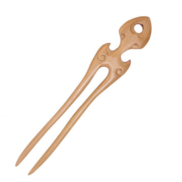 CrystalMood Handmade 2-Prong Wood Hair Stick Double-edge Peachwood